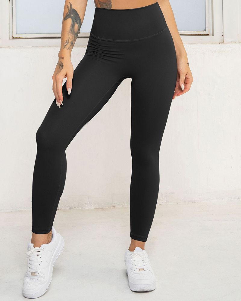 Solid High Waist Butt Lifting Cropped Sports Leggings gallery 1