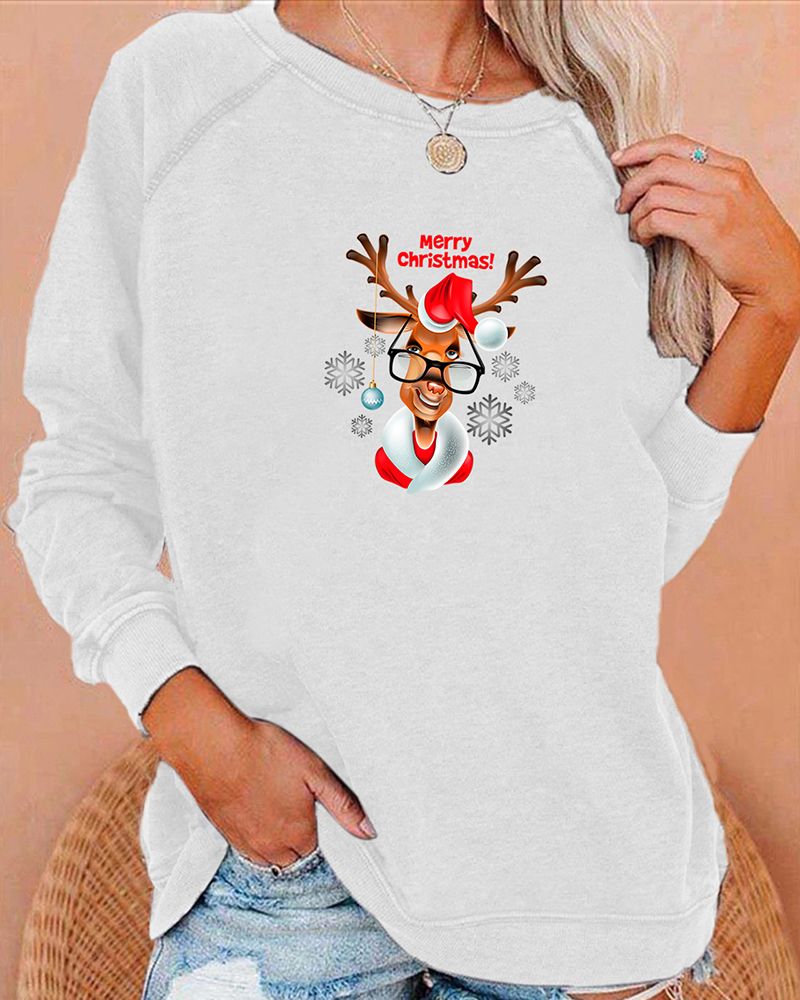 Christmas Print Round Neck Long Sleeve Sweatshirt gallery 1