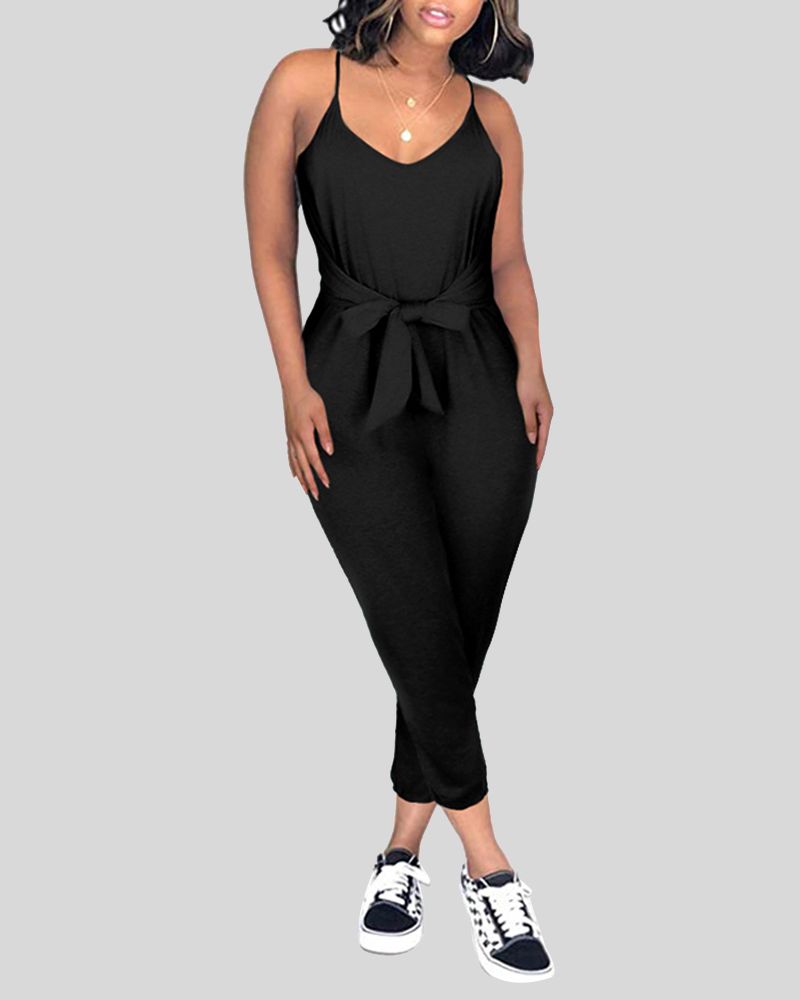Solid Knot Front Cami Unitard Jumpsuit gallery 1