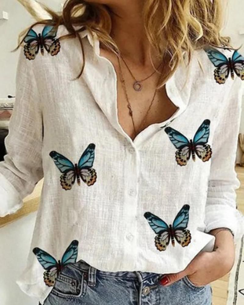 Butterfly Print Long Sleeve Blouse gallery 1
