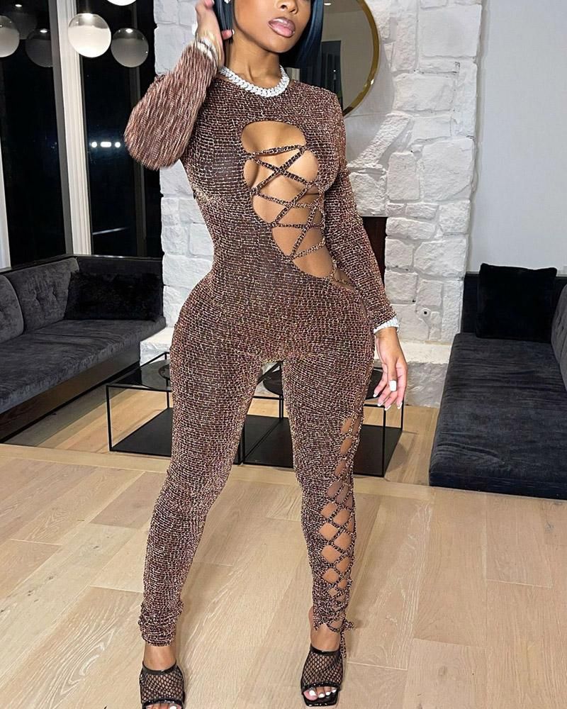 Allover Print Lace Up Scoop Neck Jumpsuit gallery 1