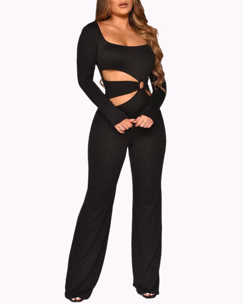 Solid Ring Linked Hollow Out Scoop Neck Jumpsuit gallery 1