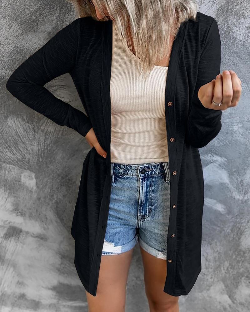 Solid Single Breasted Open Front Cardigan gallery 1
