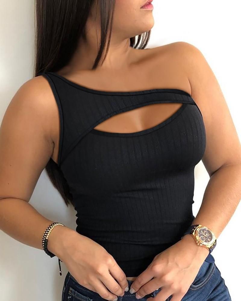 One Shoulder Cutout Ribbed Top gallery 1