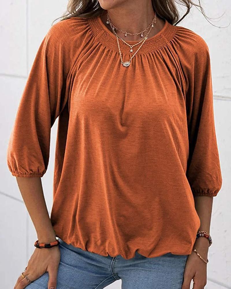 Solid Ruched Round Neck Top gallery 1