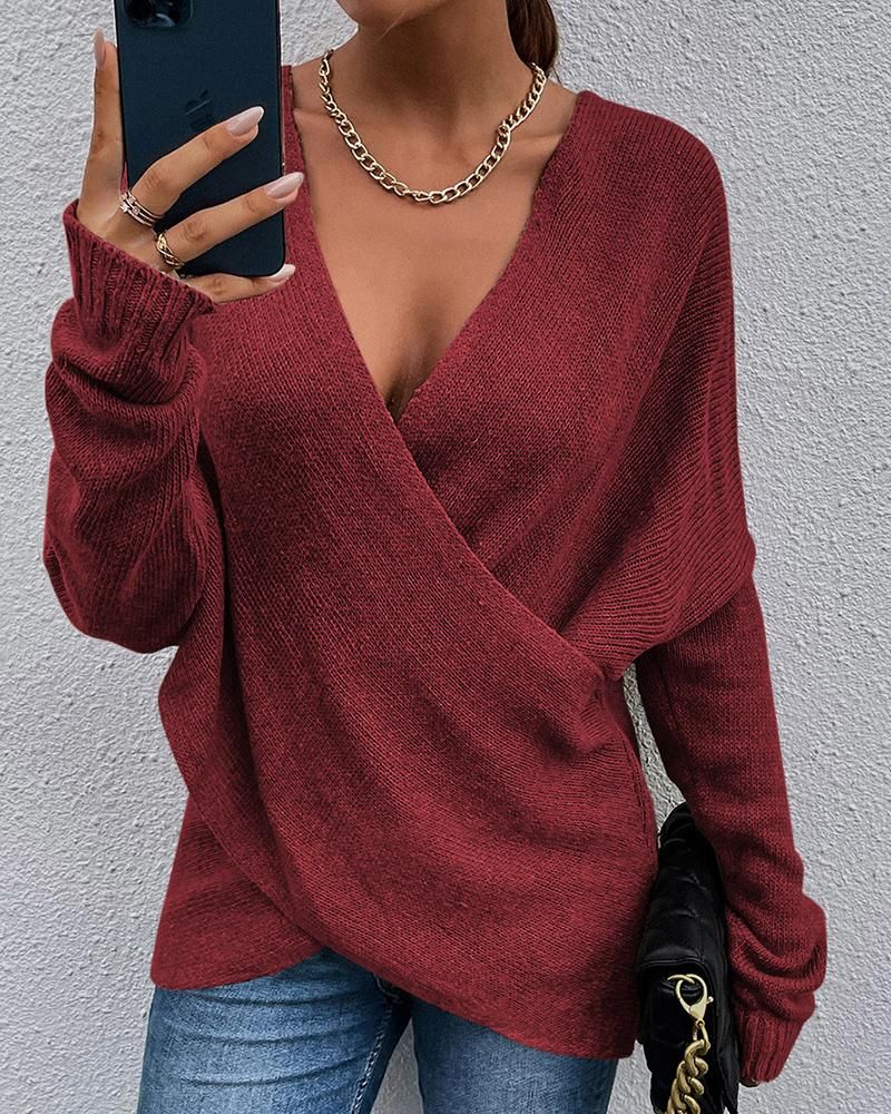 Solid Overlay V Neck Sweater gallery 1