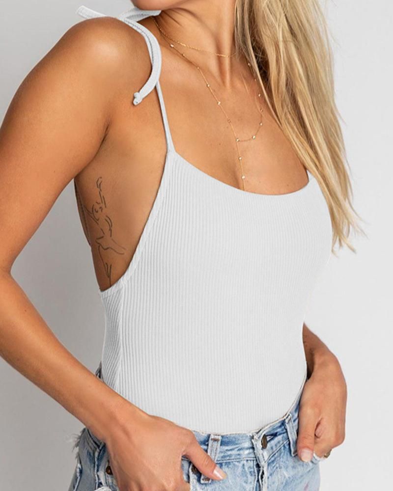 Rib-Knit Backless Knot Shoulder Cami Top gallery 1