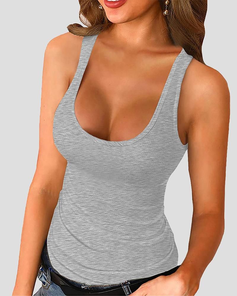 Solid Ribbed Tank Top gallery 1