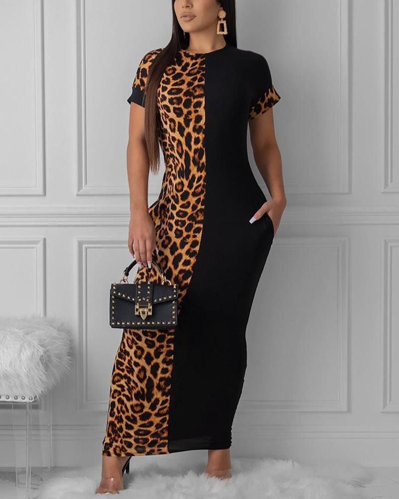 Two Tone Leopard Print Maxi Dress gallery 1