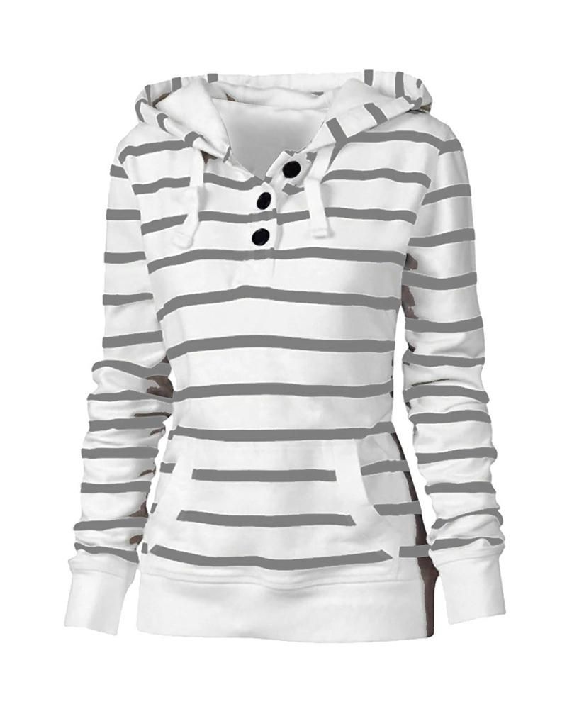 Striped Pocket Detail Hooded Top gallery 1