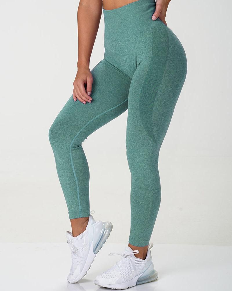 Solid Wide Waistband Contrast Stitch Sports Leggings  gallery 1