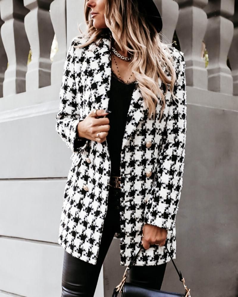 Houndstooth Double Breasted Lapel Neck Coat gallery 1