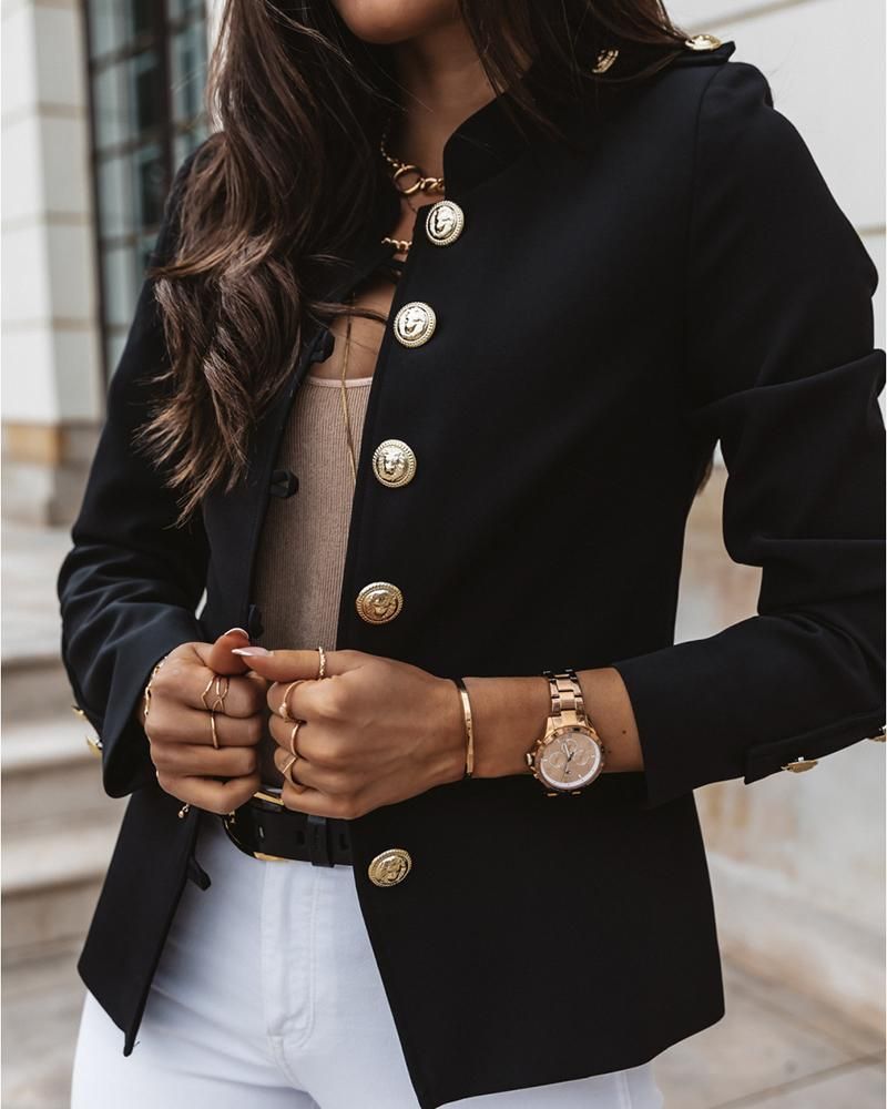 Button Up Front Pocket Detail Tailored Jacket gallery 1