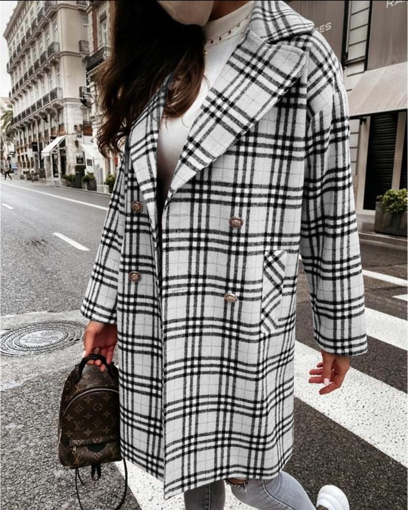 Plaid Print Double Breasted Coat gallery 1