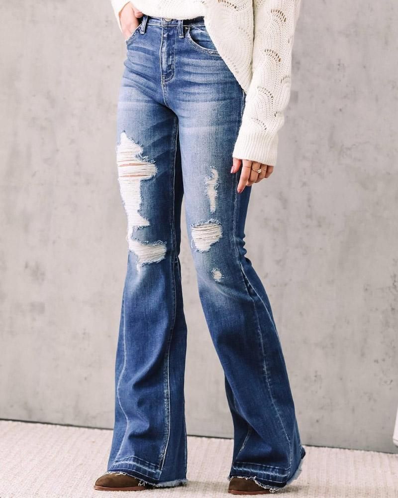 Flamingo Vintage Ripped High Waist Flare Jeans