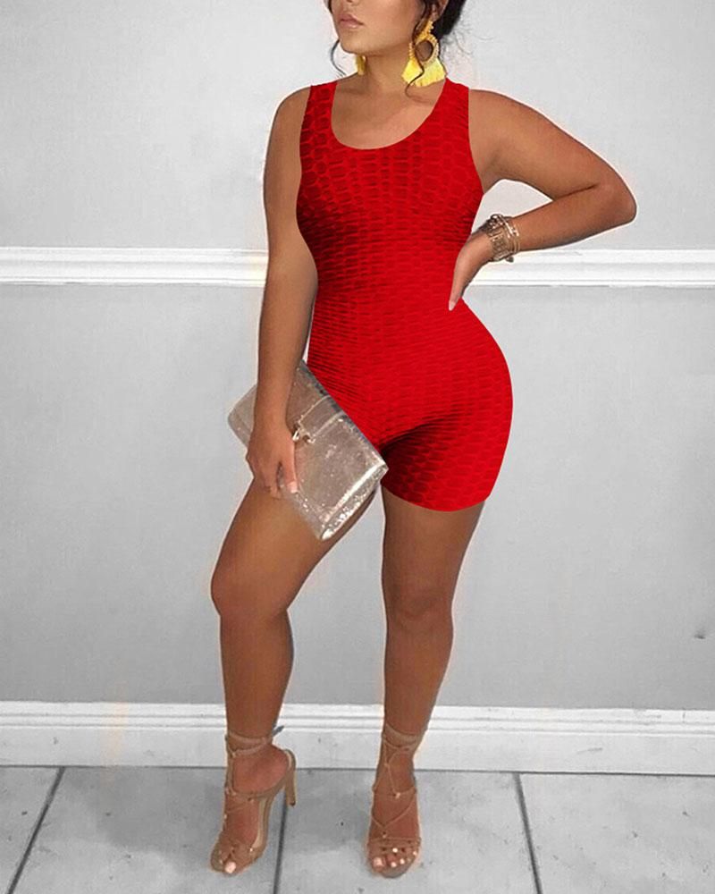 Textured Backless Straps Sports Romper gallery 1