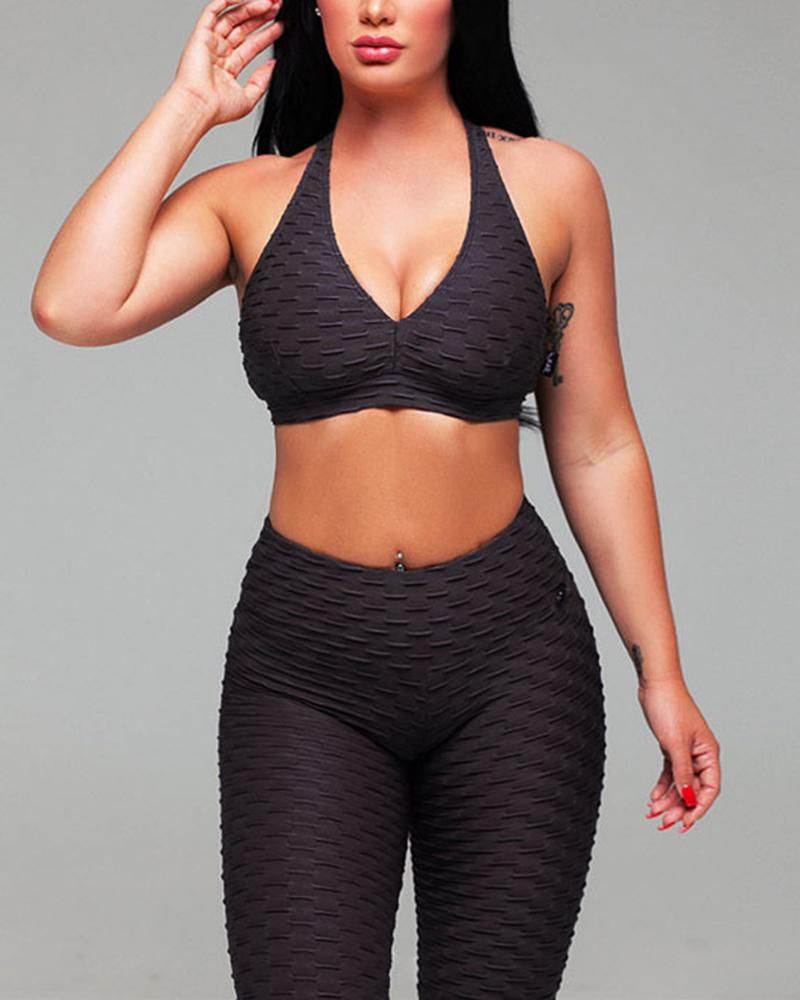 Textured Cut Out Back Sports Tank Top & Leggings Set gallery 1