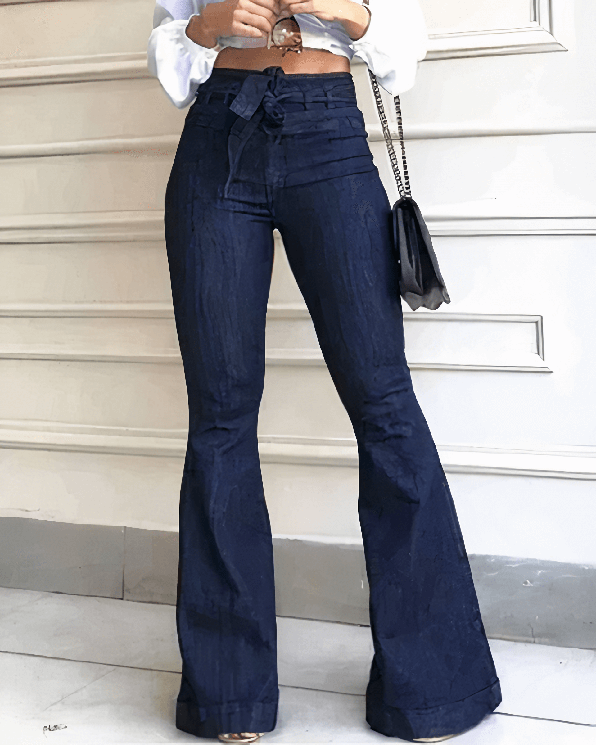 90s Vintage Tie Waist Butt Lifting Flare Jeans gallery 1