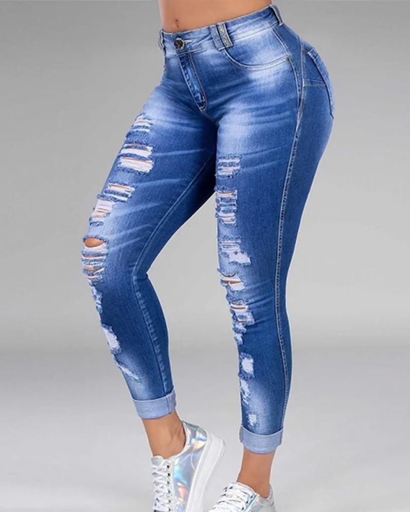 Plus Size Ripped Distressed Skinny Jeans gallery 1
