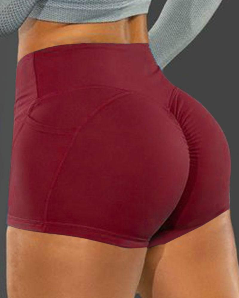Side Pocket Solid Butt Lifting Shorts gallery 1