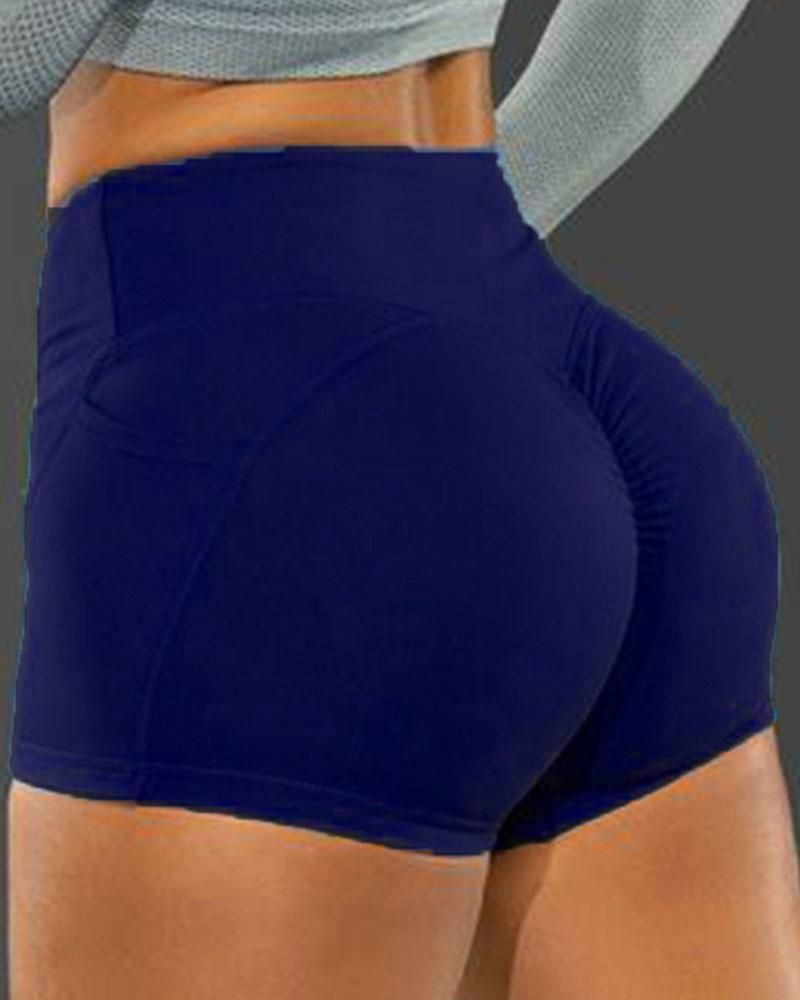 Side Pocket Solid Butt Lifting Shorts gallery 1