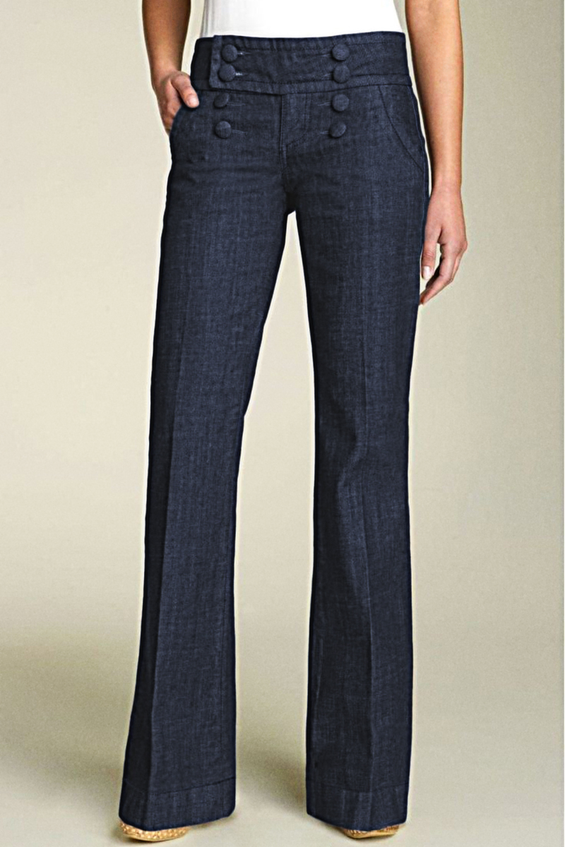 Solid Double Breasted Pocket Detail Straight Leg Jeans | Flamingo Shop