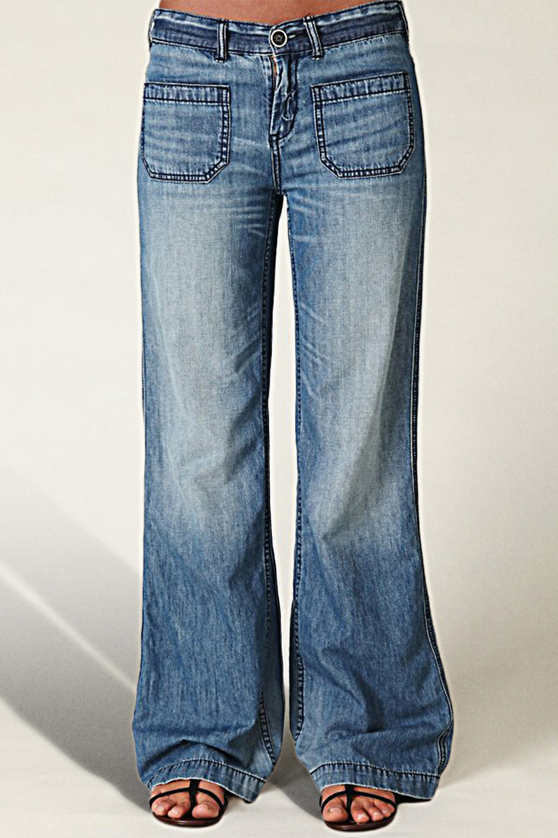 Vintage Pocket Detail Low Waist Wide Leg Jeans | Flamingo Shop