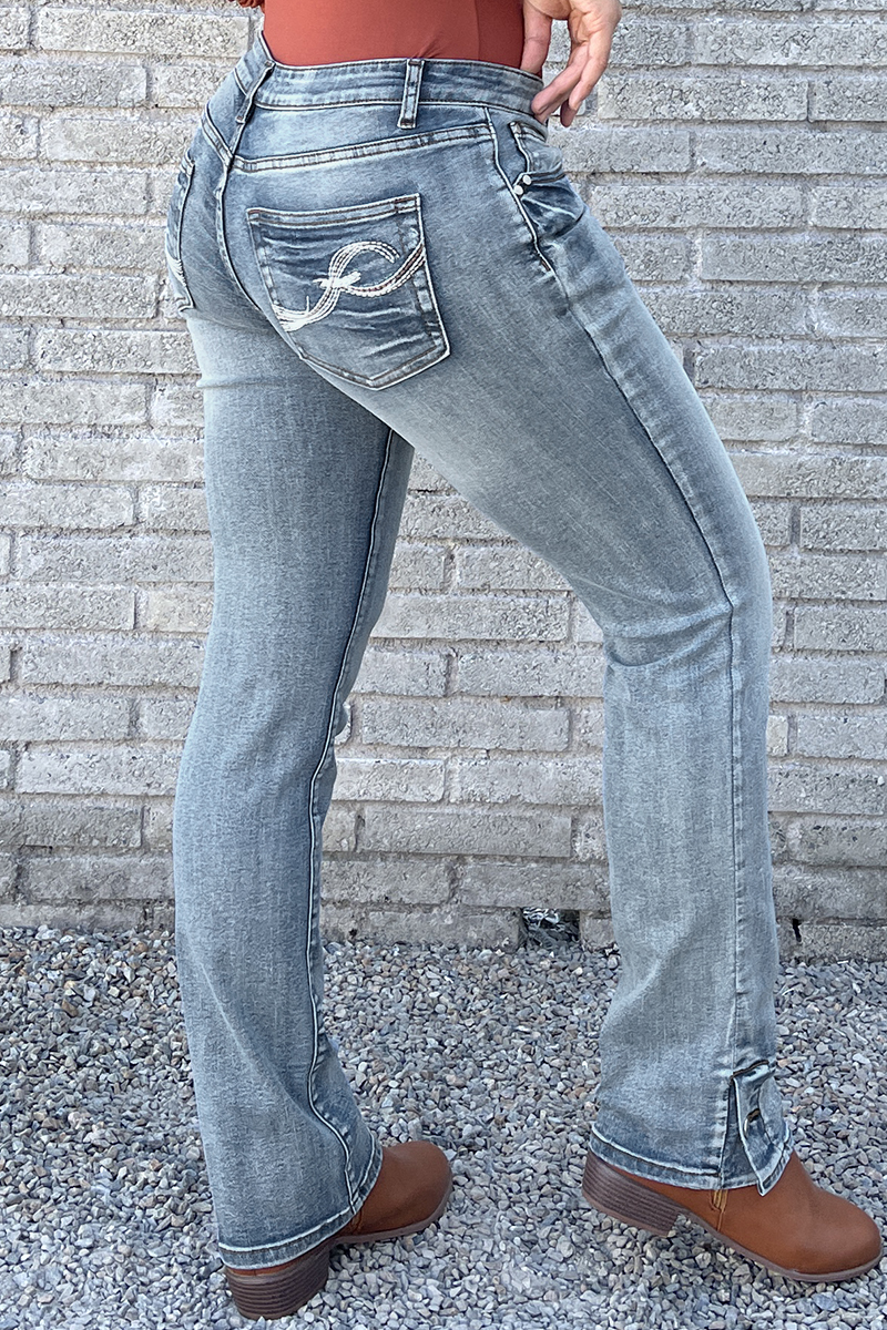 Vintage Low Waist Button Hem Bootcut Jeans | Flamingo Shop