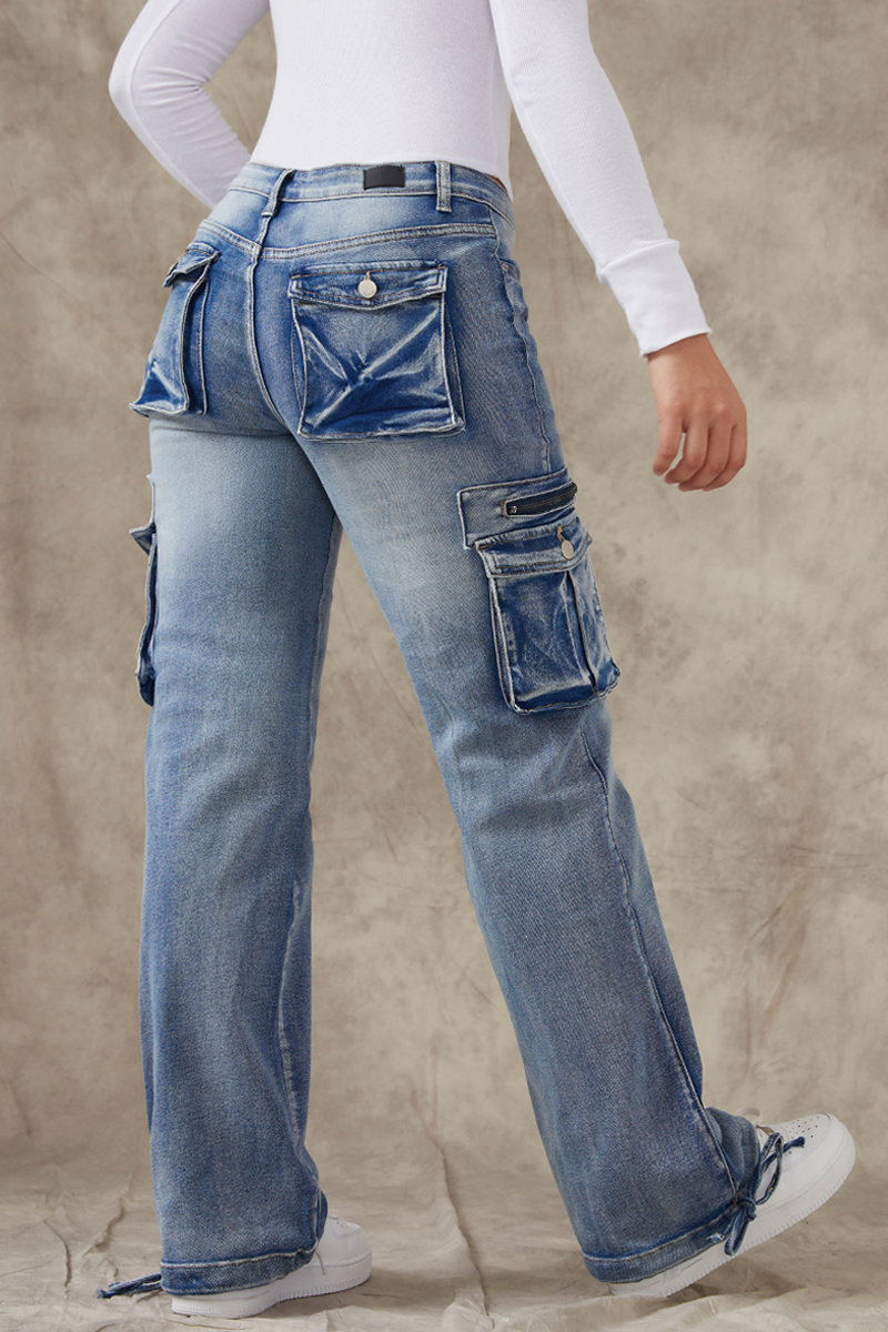 90s Vintage Flap Pocket Low Waist Cargo Jeans | Flamingo Shop
