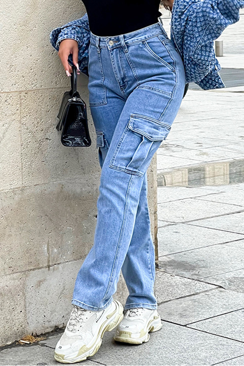 Flap Pocket Straight Leg Cargo Jeans | Flamingo Shop