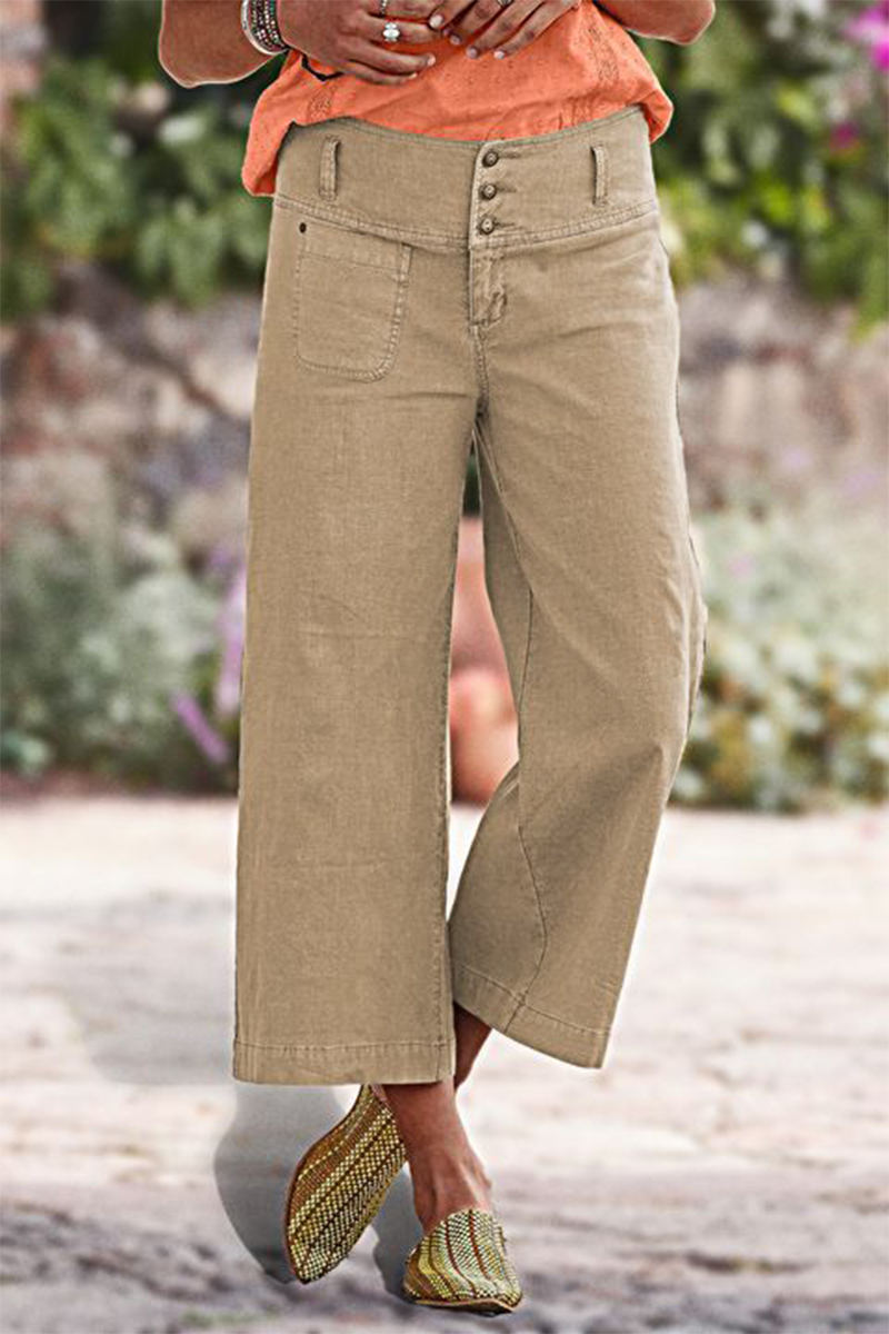 Solid Button Up Wide Leg Crop Jeans | Flamingo Shop