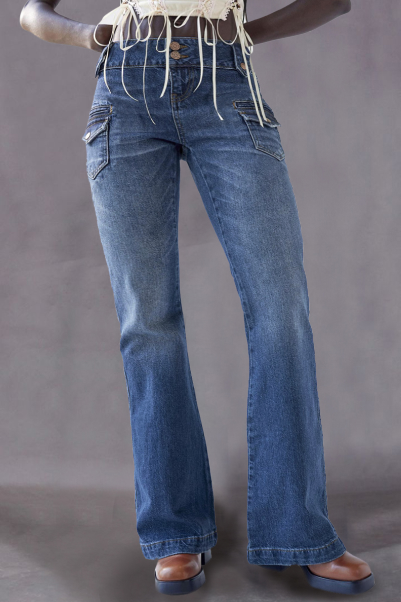 Vintage Flap Pocket Low Rise Flare Jeans | Flamingo Shop