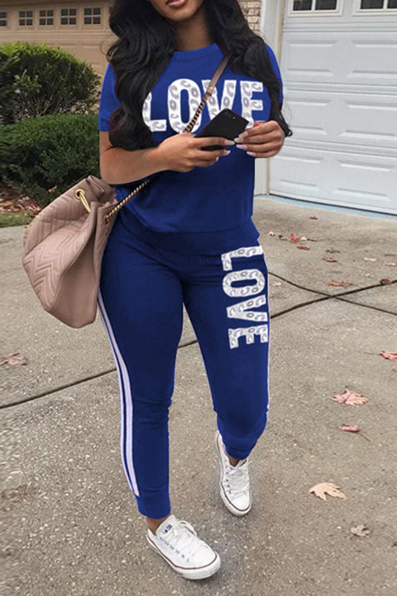 Stripe Letter Print TShirt & Pants Set Flamingo Shop