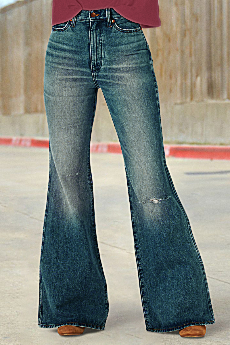 Distressed High Rise Flare Jeans | Flamingo Shop