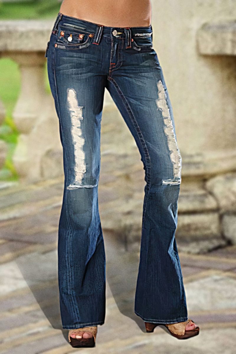Low Waist Ripped Flare Jeans | Flamingo Shop
