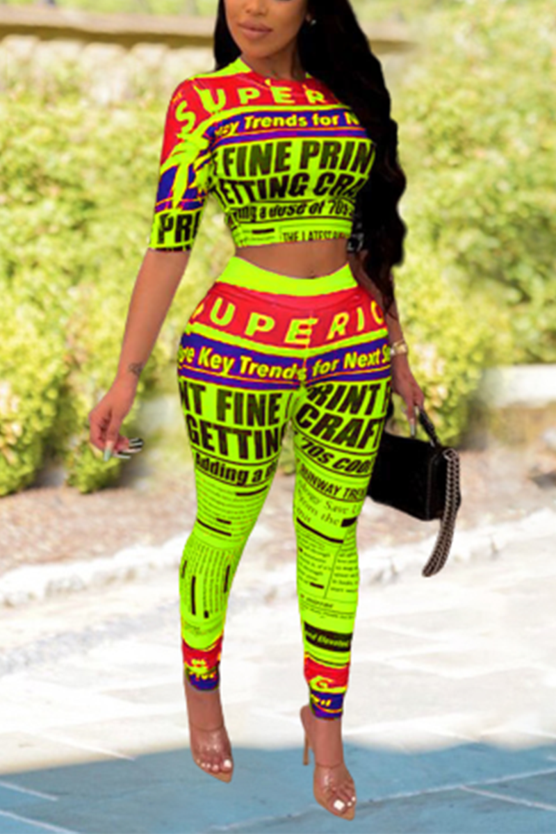 Newspaper Print Crop Top & Pants Set