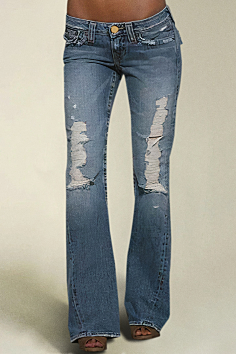 Ripped Buttoned Low Rise Bootcut Jeans Flamingo Shop