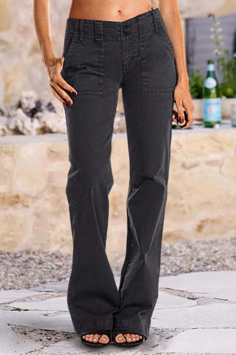 Double Button Mid Waist Straight Leg Pants | Flamingals by