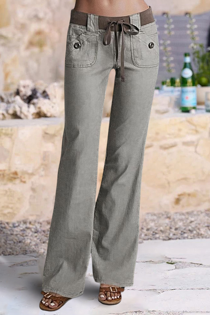 Button Detail Drawstring Low Rise Flare Pants | Flamingals